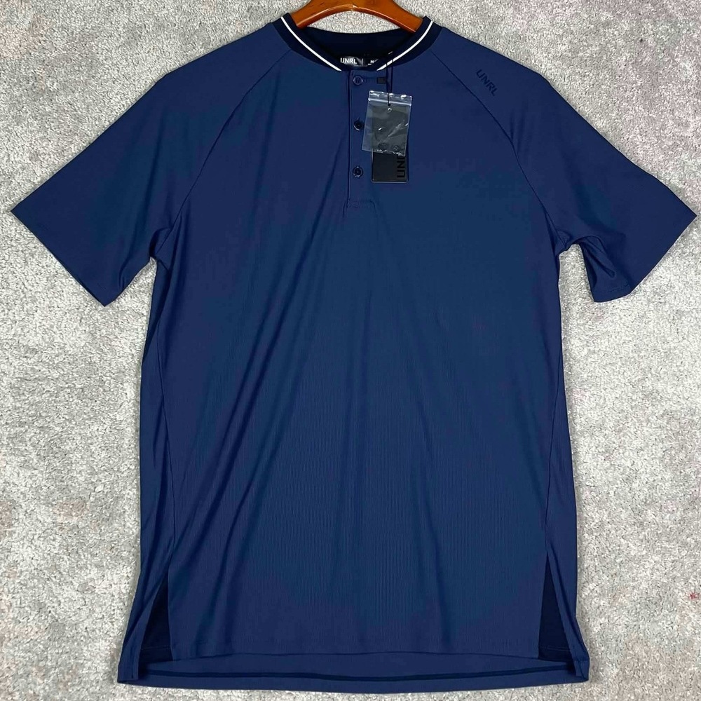 UNRL Condor Polo Men Size M Harbor Blue Athletic Fit Short Sleeve Ribbed Shirt